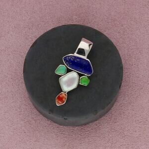 sterling silver lapis mother of pearl gaspeite drop pendant